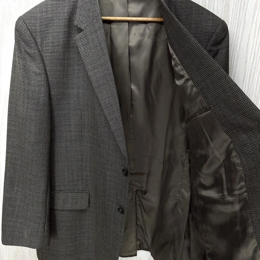Jos A Bank Suit Sport‎ Jacket Mens 46R Black Tan Gray Houndstooth 100% Wool